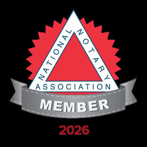 National Association badge with red star burst, white triangle, gray banner reading Member, and 2026 date on black background